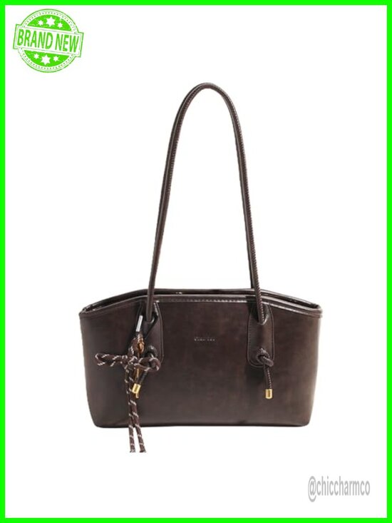 Handbags - Faux Leather Vintage Shoulder Bag with Keychain